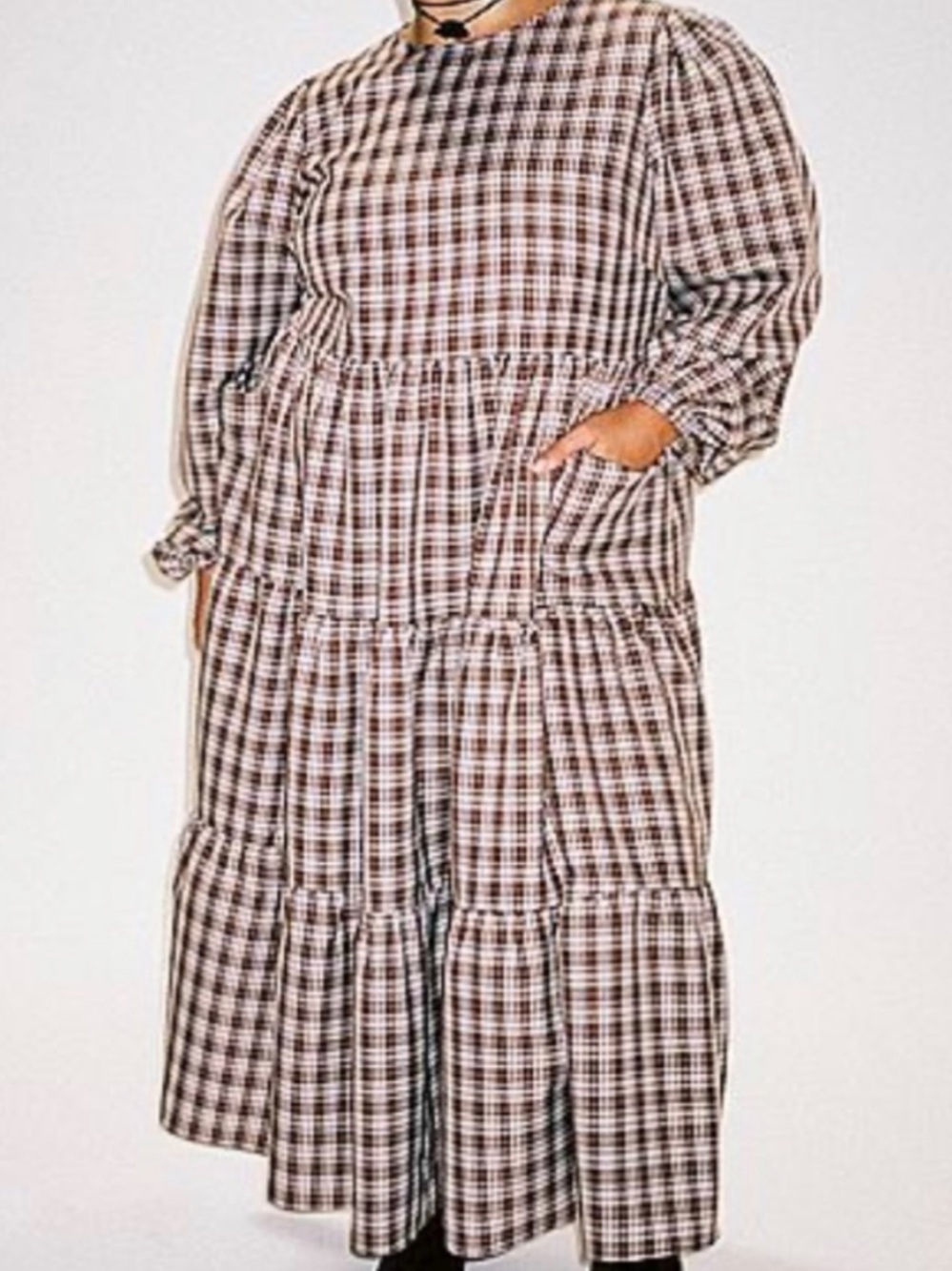 LISA SAYS GAH maxine long sleeve plaid midi dress brown fall size XL - Picture 3 of 12